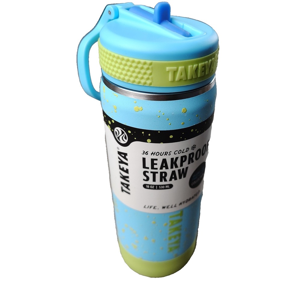 TAKEYA Glow In The Dark Stainless Steel Water Bottle Spout Lid 18 Oz NEW Blue